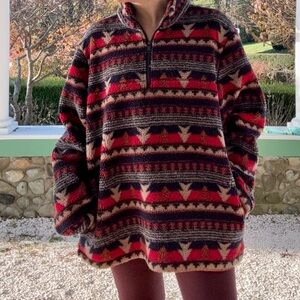 VTG Stoic Brand Red & Blue Quarter Zip Fleexe sz XL